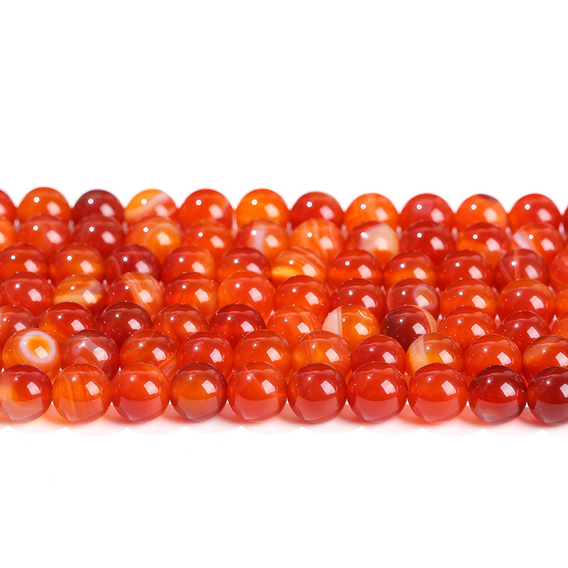 Jingde Jewelry Ahat s crvenim prugama, okrugle perle obavijene svilenom – Labave perle za DIY nakita, komponenti za narukvicu, poluproizvodi