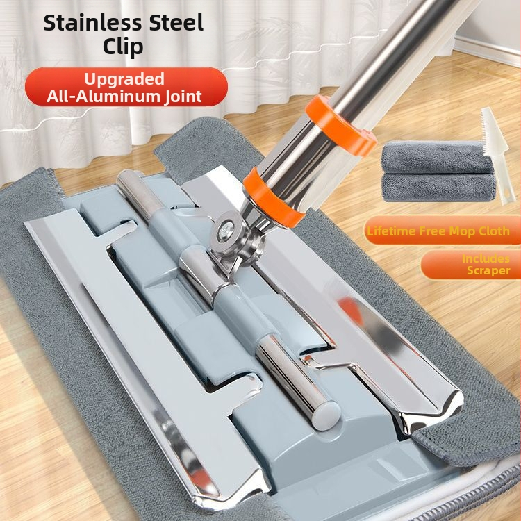 Plošni mop od nehrđajućeg čelika s klipom za krpu, prilagođen za kućnu upotrebu, čišćenje drvenih podova