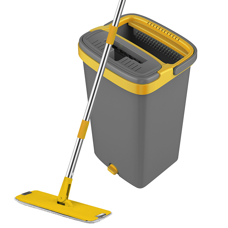 Ploški mop s kantom – mikrovlakno, ručka od nehrđajućeg čelika, teleskopka do 128 cm, 2 glave, plava boja