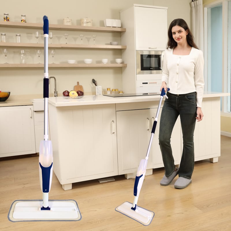 Spray mop za drvene podove – mokro i suho čišćenje bez korištenja ruku, glava od mikrovlakana, aluminijska ručka, duljina 126 cm