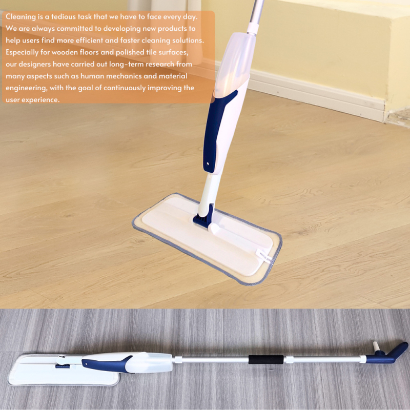 Spray mop za drvene podove – mokro i suho čišćenje bez korištenja ruku, glava od mikrovlakana, aluminijska ručka, duljina 126 cm