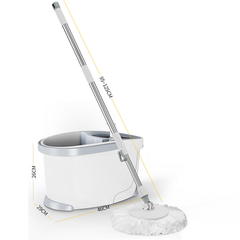 Okretna kanta za mop s glavom od mikrovlakana, šipka od nehrđajućeg čelika, dvostruki pogon, teleskopska ručica 30 cm, 90–100% odvajanja vode