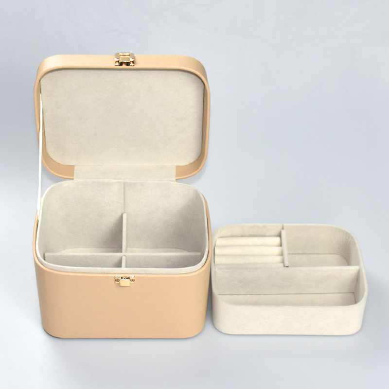 Prilagođena kožna kutija za nakit — prenosni organizator za prstenje i ogrlice s pretincima, dimenzije 18×14×13 cm, boja po izboru