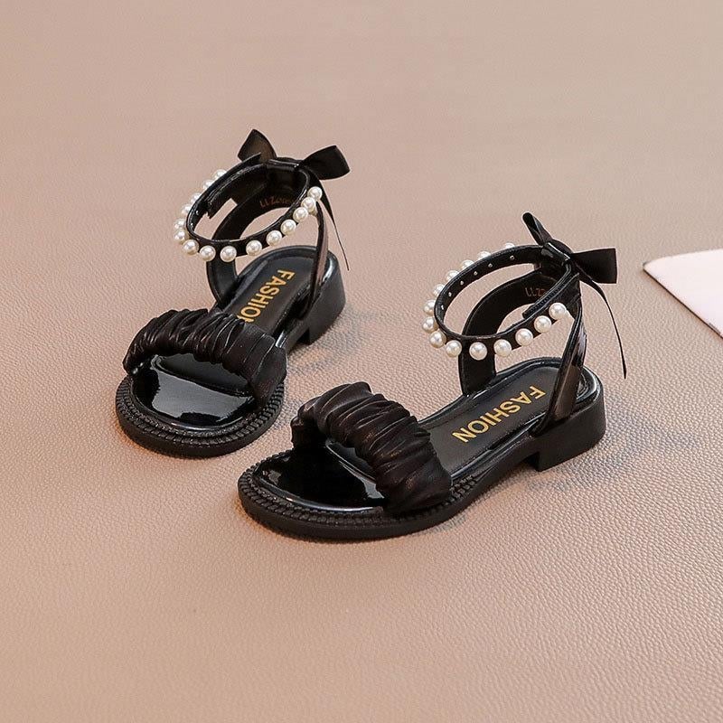 Dječje princezinske sandale s Velcro kopčom, mekano potplato, PU gornji dio, jednobojne, korejski stil