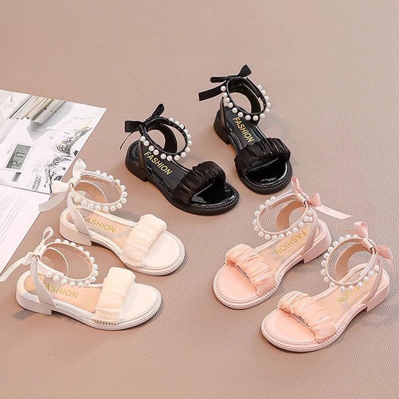 Dječje princezinske sandale s Velcro kopčom, mekano potplato, PU gornji dio, jednobojne, korejski stil