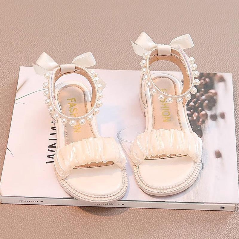 Dječje princezinske sandale s Velcro kopčom, mekano potplato, PU gornji dio, jednobojne, korejski stil