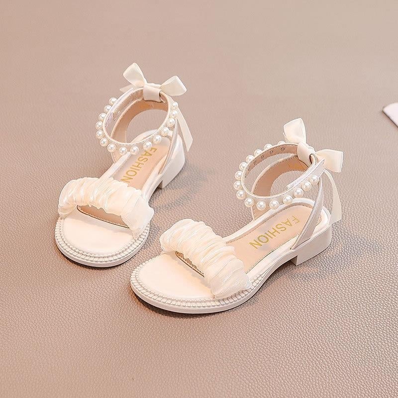 Dječje princezinske sandale s Velcro kopčom, mekano potplato, PU gornji dio, jednobojne, korejski stil