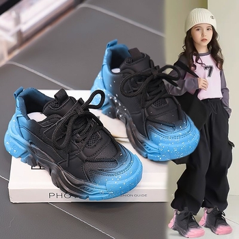 Dječje sportske tenisice za jesen s kožnim gornjim dijelom, debeli mekani potplat, lagane, u stilu dad shoes (verzija za učenike)