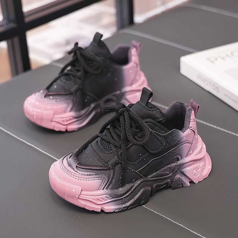 Dječje sportske tenisice za jesen s kožnim gornjim dijelom, debeli mekani potplat, lagane, u stilu dad shoes (verzija za učenike)