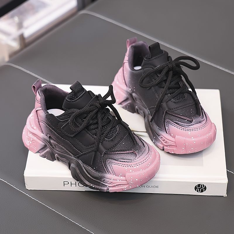 Dječje sportske tenisice za jesen s kožnim gornjim dijelom, debeli mekani potplat, lagane, u stilu dad shoes (verzija za učenike)