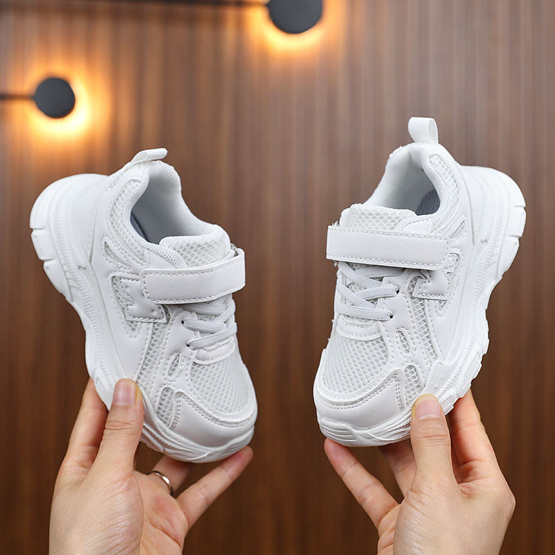 Dječje crne tenisice s prozračnim mrežastim gornjim dijelom PU+mesh, ultra lagani EVA potplat, kopčanje na Velcro traku, unisex, za djecu 4–12 godina.