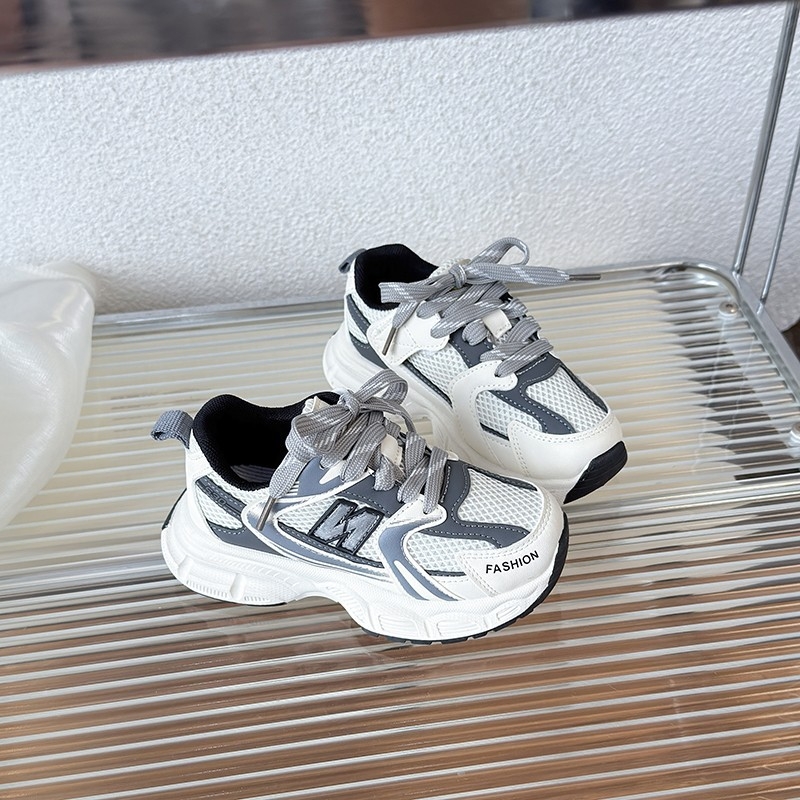 Gyerekeknek készült tavaszi sportcipő, hálós felsőrésszel, betűs mintával, uniszex dad sneakers mindennapi viselethez