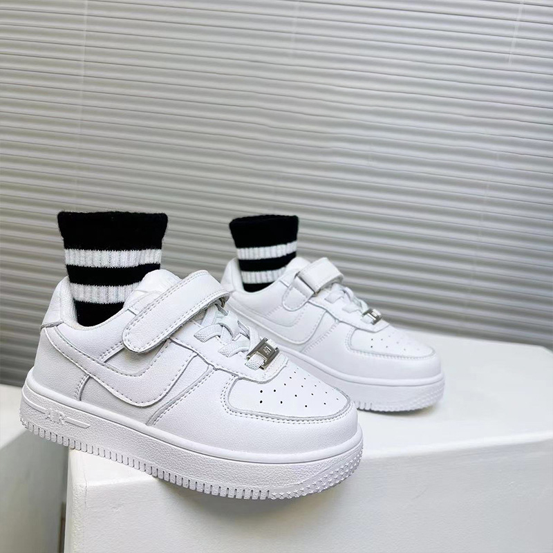 Dječje bijele kožne tenisice, unisex, s Velcro zatvaračem, niskog profila, za sve sezone