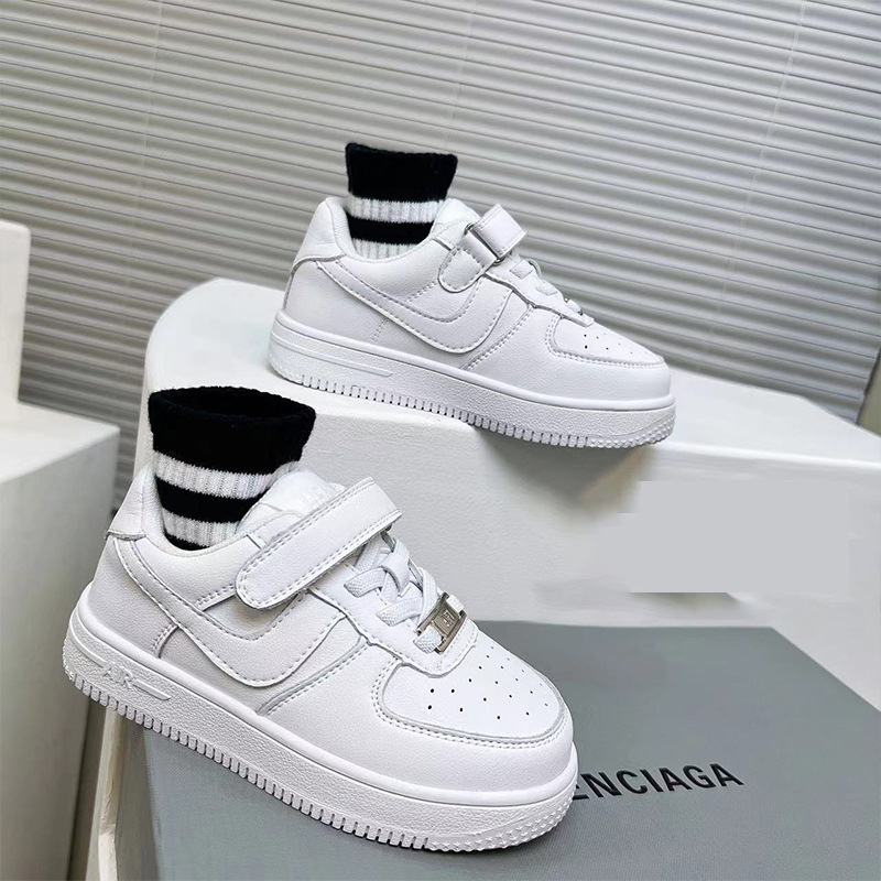 Dječje bijele kožne tenisice, unisex, s Velcro zatvaračem, niskog profila, za sve sezone