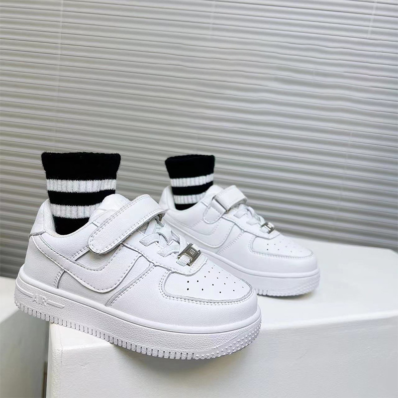 Dječje bijele kožne tenisice, unisex, s Velcro zatvaračem, niskog profila, za sve sezone