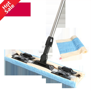 Ploški mop za drvene podove i pločice s mikrovlaknom glavom, glava od aluminijske legure s klipsom, šipka od nehrđajućeg čelika, uključuje krpu za mop