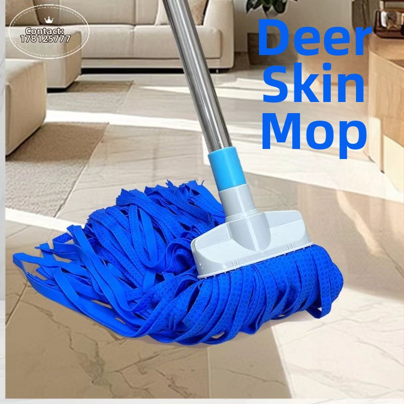 Kanome mop z jeleniej kože s kruhovou a plochou hlavou – tradičný absorbčný mop pre každodenné domáce použitie