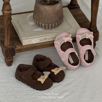 XSHX Aranyos kézzel készített Mary Jane cipők lányoknak, koreai stílusú, Velcro-zárás, széles orr, retró korduró