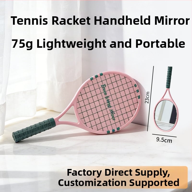 Oglindă de machiaj portabilă pentru copii, cu mâner drăguț, oglindă în formă de rachetă de tenis