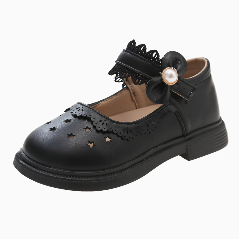 Dječje cipele od PU kože za djevojčice, niski vrh, s mašnicom i čipkastim detaljima, korejski stil, zatvara Velcro, proljeće–jesen, protuklizno