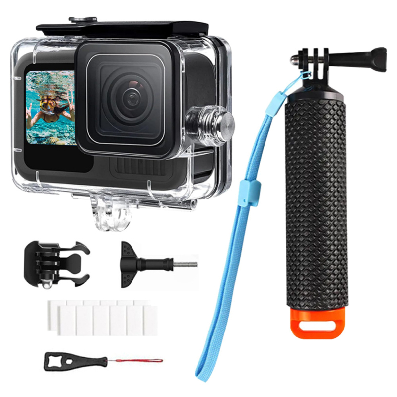 GoPro 9-13 vodotesný kryt s plávajúcou tyčou – set príslušenstva pre športovú kameru, odolný voči pádu a prachu, podvodná ochrana