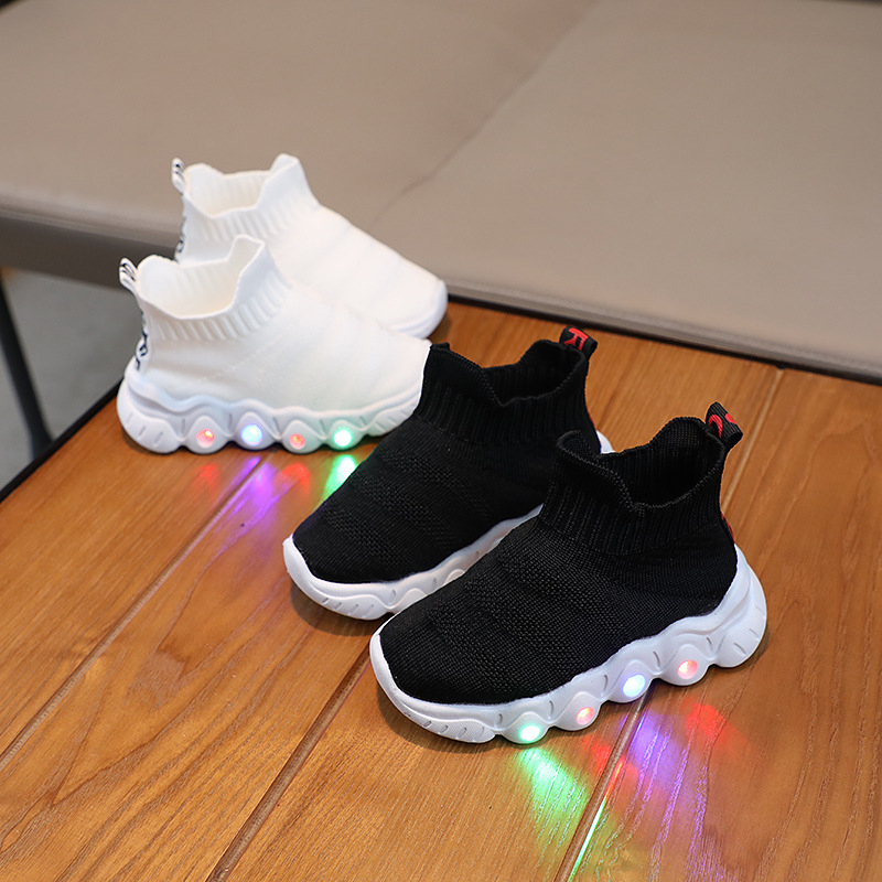 Dječje tenisice s LED osvjetljenjem, slip-on od pletene tkanine, prozračne, mekana potplata