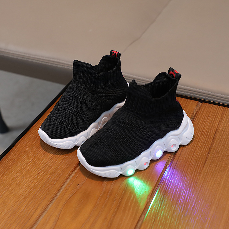Dječje tenisice s LED osvjetljenjem, slip-on od pletene tkanine, prozračne, mekana potplata