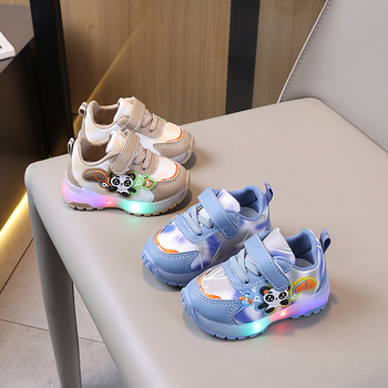 Világító babacipő, puha talpú csúszásmentes, felső része szintetikus bőr, Velcro-zárás, 0–1 év, uniszex, 3 szezon (tavasz–ősz)