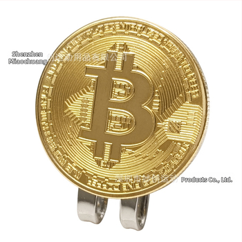 Golfová spona na čiapku s magnetom – kovová, zlatý Bitcoin motív, marker polohy golfovej loptičky