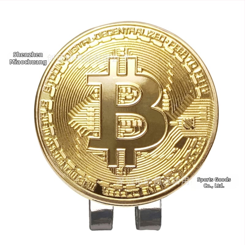 Golfová spona na čiapku s magnetom – kovová, zlatý Bitcoin motív, marker polohy golfovej loptičky