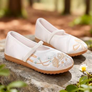 Hanfu cipele s vezom za djevojčice, etnički stil, tradicionalne dječje platnene cipele s vezom, kineskog stila ručno izrađene, gumeni đon, plesne cipele