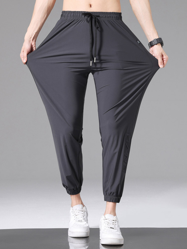 Nyári férfi Ice Silk nadrág, nagy méret, laza jogger-stílusú, hosszú nadrág