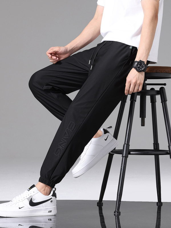 Nyári férfi Ice Silk nadrág, nagy méret, laza jogger-stílusú, hosszú nadrág