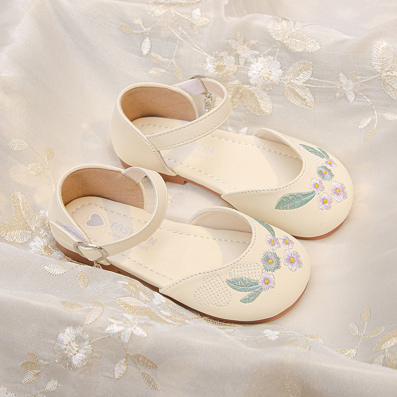 Dječje cipele s izvezenim Hanfu stilom, ljetne sandale za djevojčice, Velcro zatvaranje, stil princeze, kožne sandale