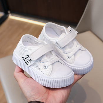 Gyerekek nyári mesh cipői — lélegző panelos háló, vászon casual sneaker, fehér gyerekcipő