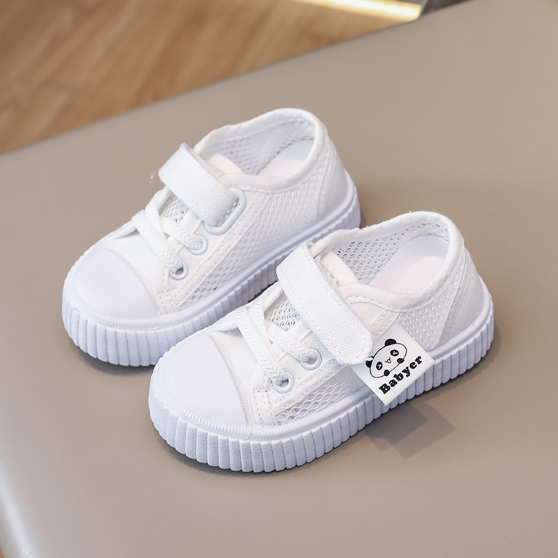 Gyerekek nyári mesh cipői — lélegző panelos háló, vászon casual sneaker, fehér gyerekcipő