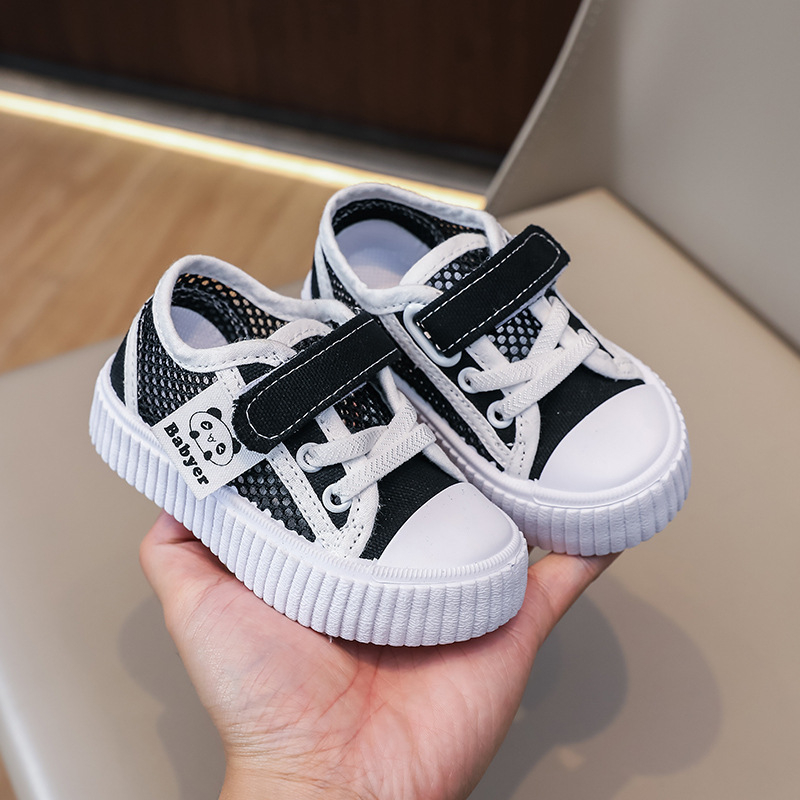 Gyerekek nyári mesh cipői — lélegző panelos háló, vászon casual sneaker, fehér gyerekcipő