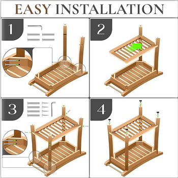 Bancă de duș din bambus cu rafturi de depozitare – organizator cu două etaje pentru baie, sufragerie, dormitor și grădină, utilizare în interior/exterior, dimensiuni 49 × 25 × 43 cm