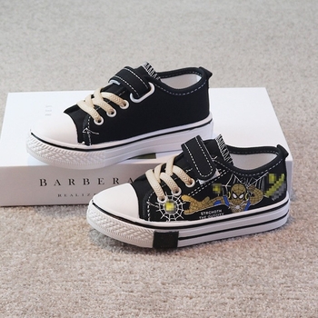 Dječje platnene tenisice s Velcro remenom i vezicama, casual slip-on, ravna potplat, crtani motiv
