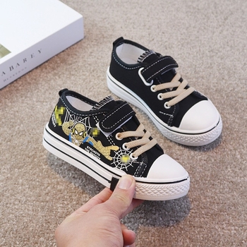 Dječje platnene tenisice s Velcro remenom i vezicama, casual slip-on, ravna potplat, crtani motiv