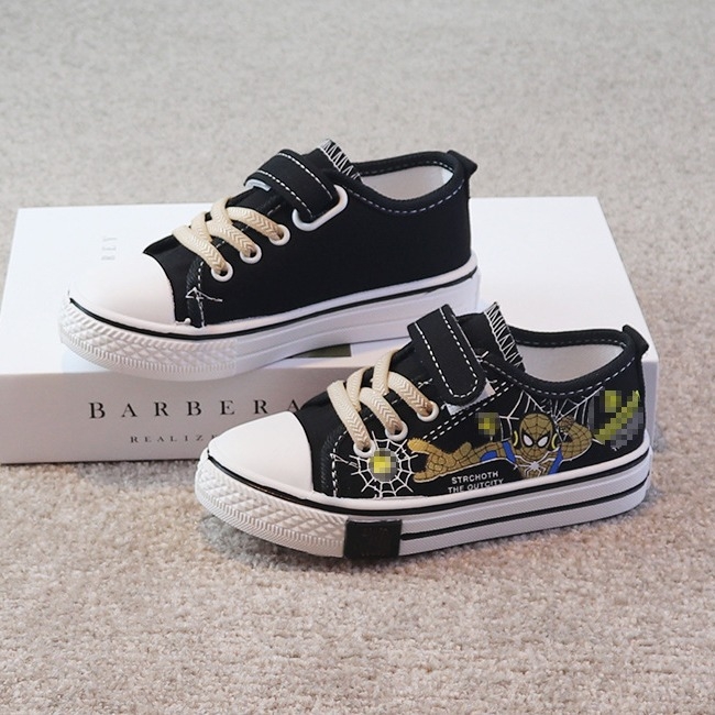 Dječje platnene tenisice s Velcro remenom i vezicama, casual slip-on, ravna potplat, crtani motiv