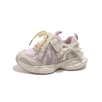 Lányoknak szóló gyerek dad sneakers stílusú sportcipő, 2026 tavasz, hálószövésű, lélegző, gyöngyös pillangó virág motívummal