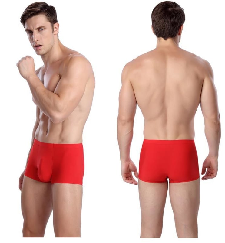 Férfi vörös ice silk boxer briefs, lélegző, varrat nélküli, ultra vékony, szexi, esküvőre
