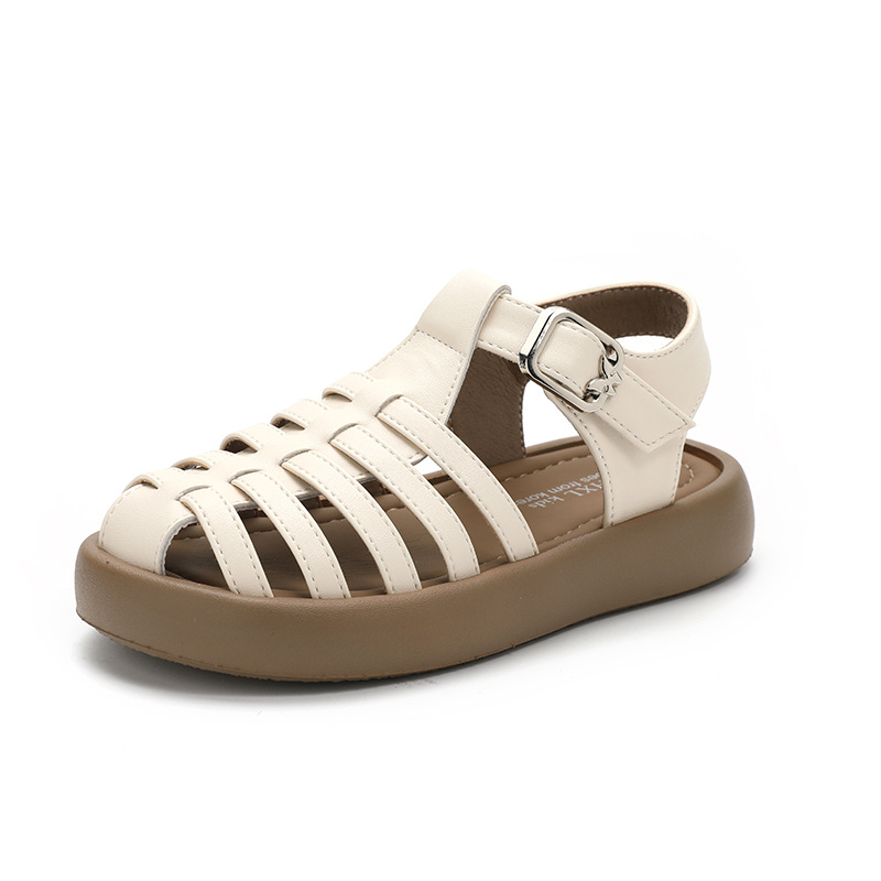 Dječje sandale princeze, korejski stil, zatvoren vrh, mekana potplata, rimski dizajn, protuklizne, zatvaranje na Velcro