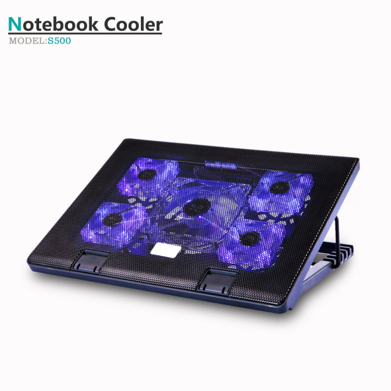 Ötventilátoros laptop hűtőpad, több irányban állítható, dupla kapcsoló gaming notebookhoz