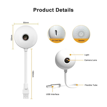3MP Γκραφίτι USB λαμπτήρας με εσωτερική Wi-Fi κάμερα για έξυπνο σπίτι - Plug and Play παρακολούθηση μωρού