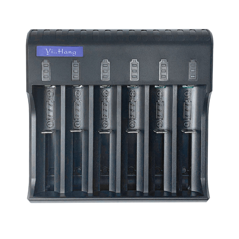 USB lítium-ion akkumulátor töltő 18650-höz, 6 rekesz, gyors töltés, töltésjelző