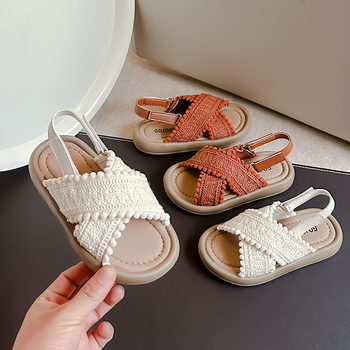 Dječje retro pletene sandale, stil princeze, mek potplat, otvoreni prsti, rimske sandale za plažu