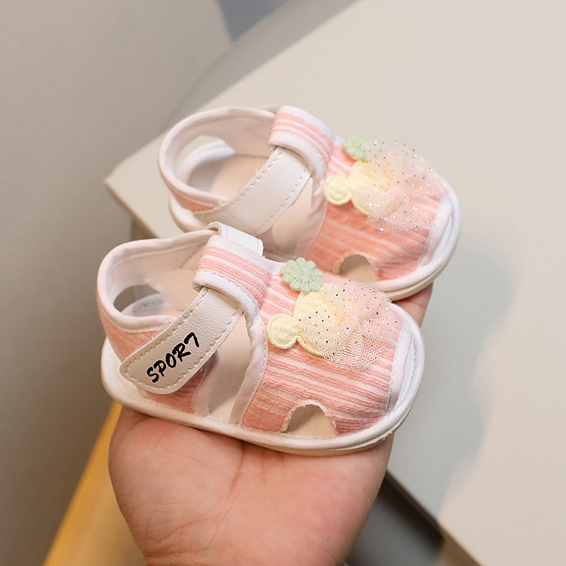 Baba szandál nyári, könnyű gyapot felsőrész, puha talp, légáteresztő, csúszásmentes, Velcro-zárás, 0–15 hónap