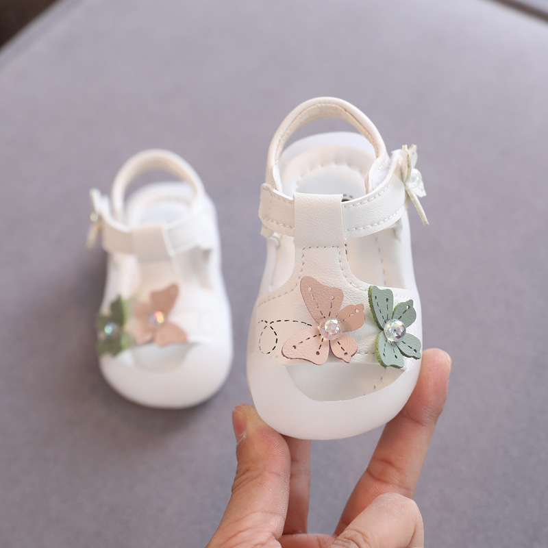 Ljetne bebine sandale za bebe 6-12 mjeseci i 12-36 mjeseci, mekana potplata, Velcro zatvarač, stil princeze s cvjetnim uzorkom, protuklizna podloga